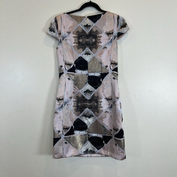 Vince Camuto Women Pink Diamond Jacquard Cap Sleeve Sheath Dress VC8M8732 Size 2 - Picture 10 of 12